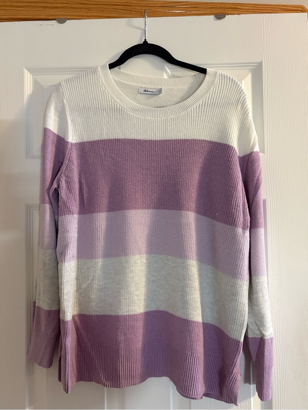 Reitmans Lavender and White Striped Crewneck Sweater